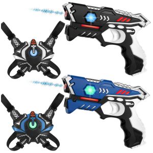 KidsTag lasergame set - 2 laserguns + 2 vesten - blauw/zwart