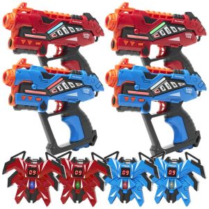 4 KidsTag Recharge P2 laserguns + 4 display vesten Rood/Blauw