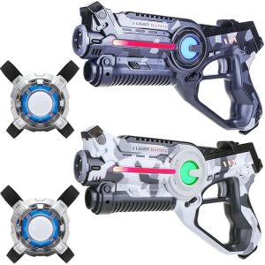 2 Light Battle laserpistolen camo grijs/wit + vesten