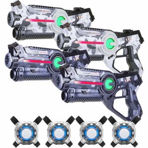 4 Active laserguns Camo Grijs/Wit + 4 vesten