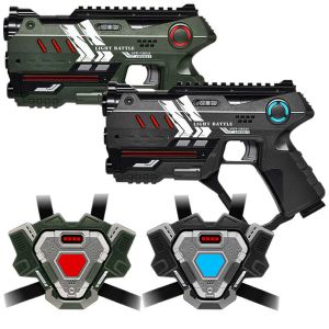 2 Connect Anti-cheat laserguns metallic Groen/Grijs + 2 Connect Vesten