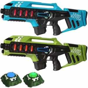 2 Light Battle Anti-Cheat Mega Blasters Blauw/Groen + targets