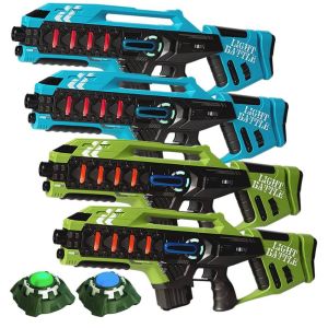 4 Light Battle Anti-Cheat Mega Blasters Blauw/Groen + Targets